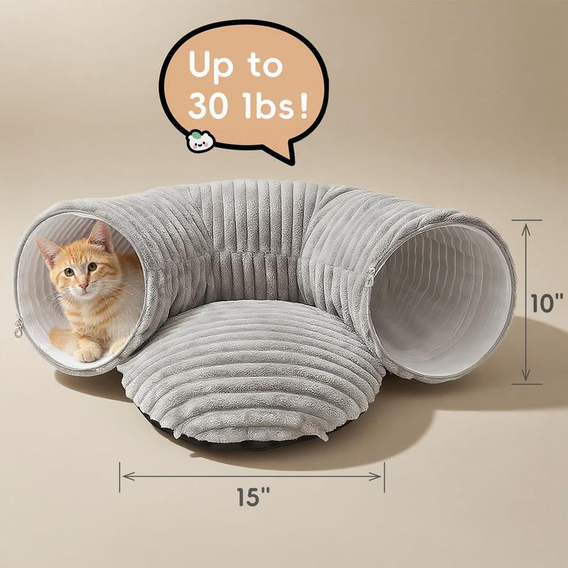 Cat Tunnel Bed for Indoor Cats, Peekaboo Cat Cave Bed, Detachable and Foldable Multifunctional Cat Bed Cat Bed Soft Cat Donut Tunnel for Kitten Large Cats, Grey